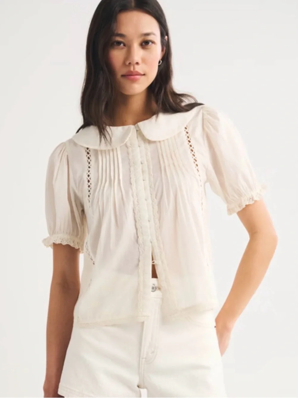 Abercrombie & Fitch 100% Cotton Puff-Sleeve Blouse